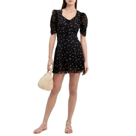 NWT LoveShackFancy Cora Floral Black 100% Silk Mini Dress Size: XS - Picture 2 of 15